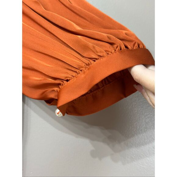 NWOT Mac Duggal Short Wrap Puff Sleeve Burnt Orange Dress Style #26928 Size 8US - Picture 4 of 12